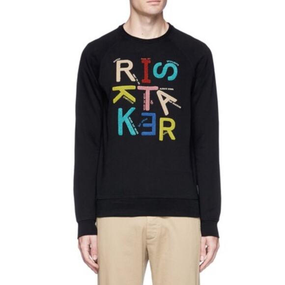 Scotch & Soda Risktaker Embroidered Sweatshirt Black Cotton French Terry Men's M - Picture 1 of 12